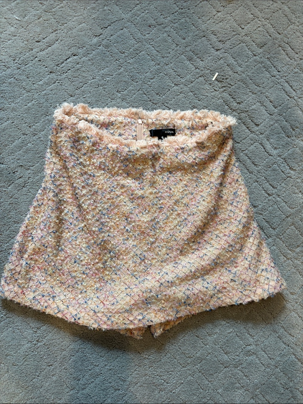 Aqua Fringed Tweed Skort Boucle